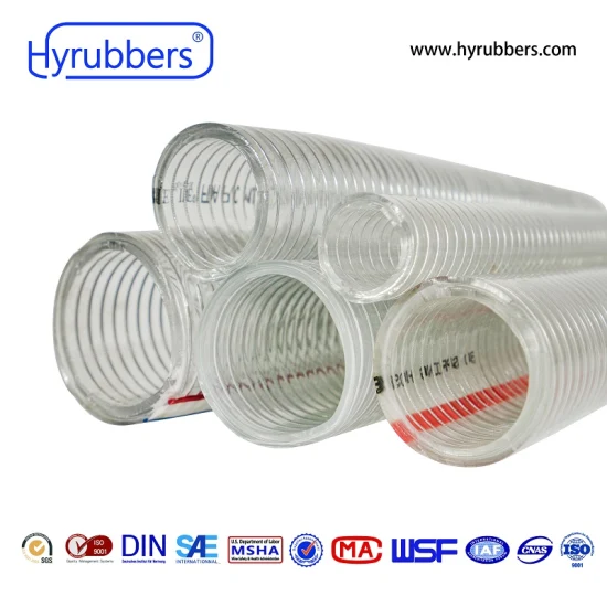 Flexibler PVC-Stahldraht-verstärkter Schlauch. Transparenter, klarer PVC-Schlauch